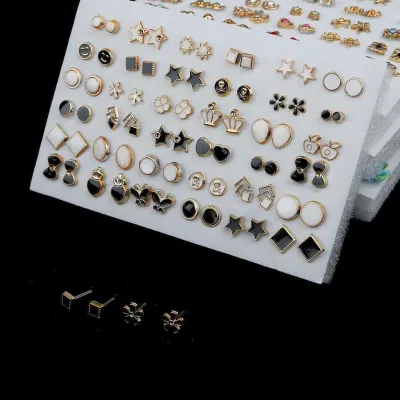 36 Pairs Mixed Style Heart Flower Stud Earrings Set